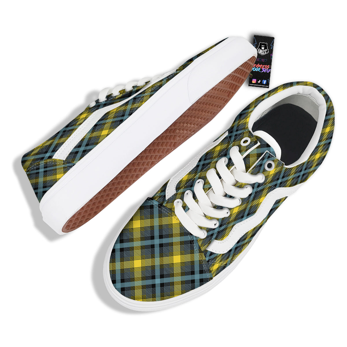 Blue Argyle And Black Yellow Print Pattern Skate Shoes-grizzshop