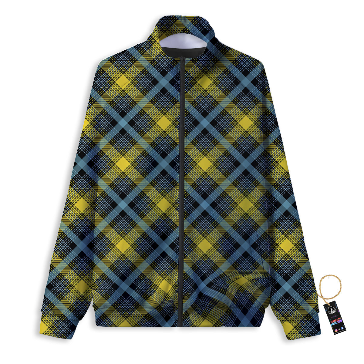 Blue Argyle And Black Yellow Print Pattern Track Jacket-grizzshop