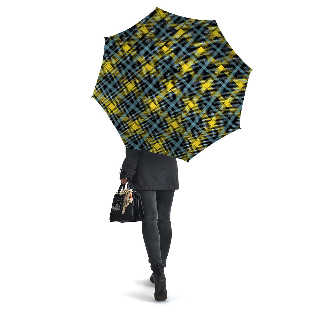 Blue Argyle And Black Yellow Print Pattern Umbrella-grizzshop