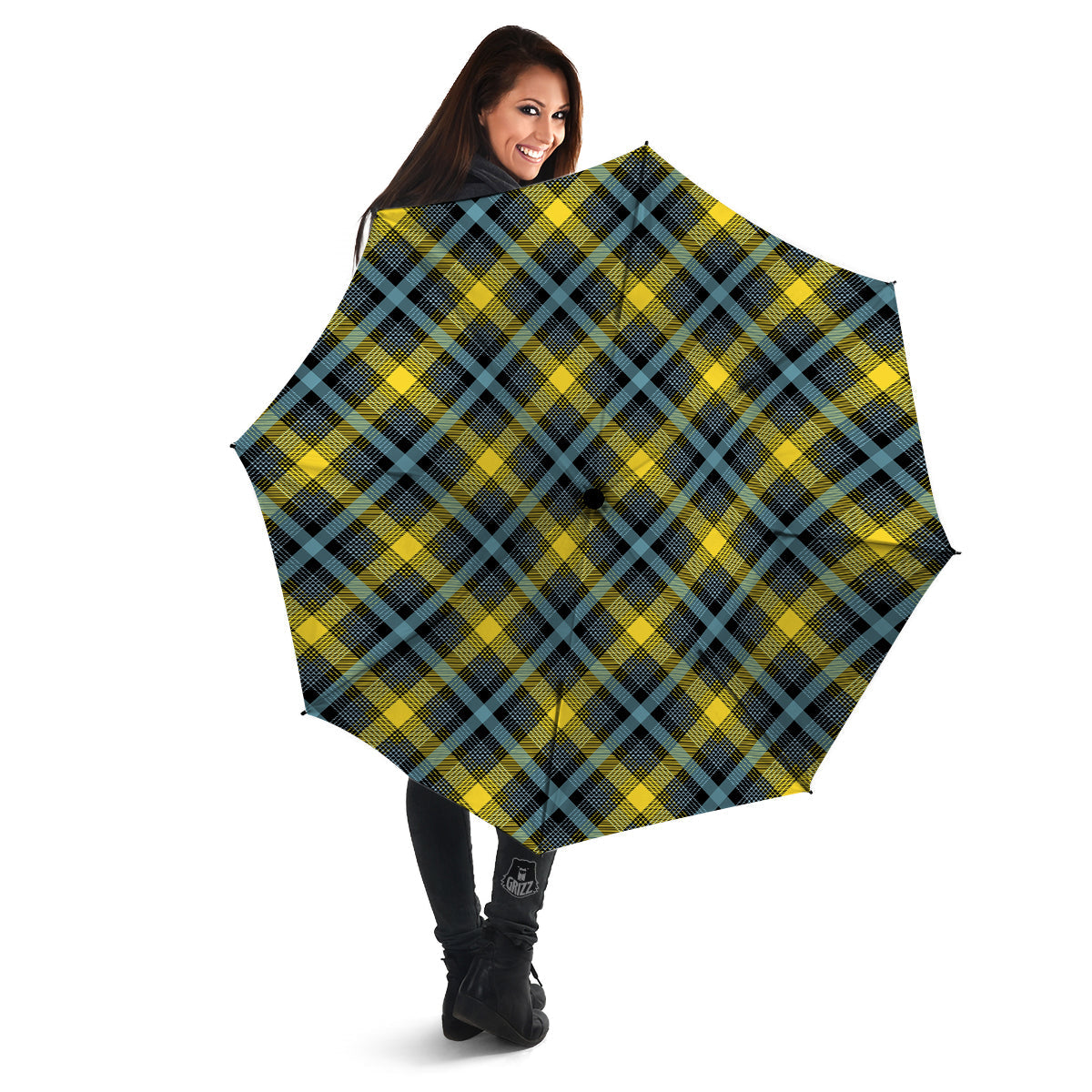 Blue Argyle And Black Yellow Print Pattern Umbrella-grizzshop