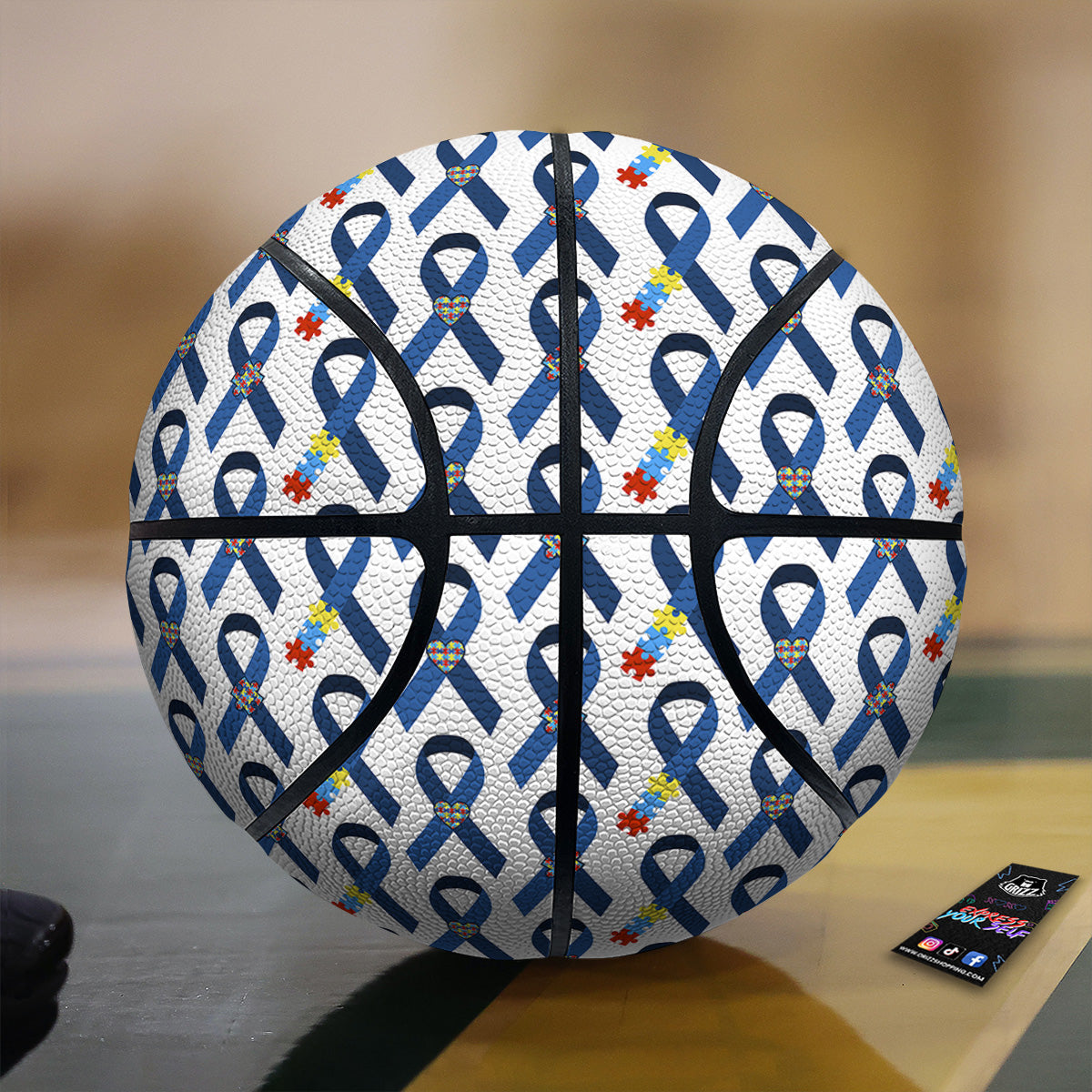Blue Autism Awarenes Print Pattern Basketball-grizzshop
