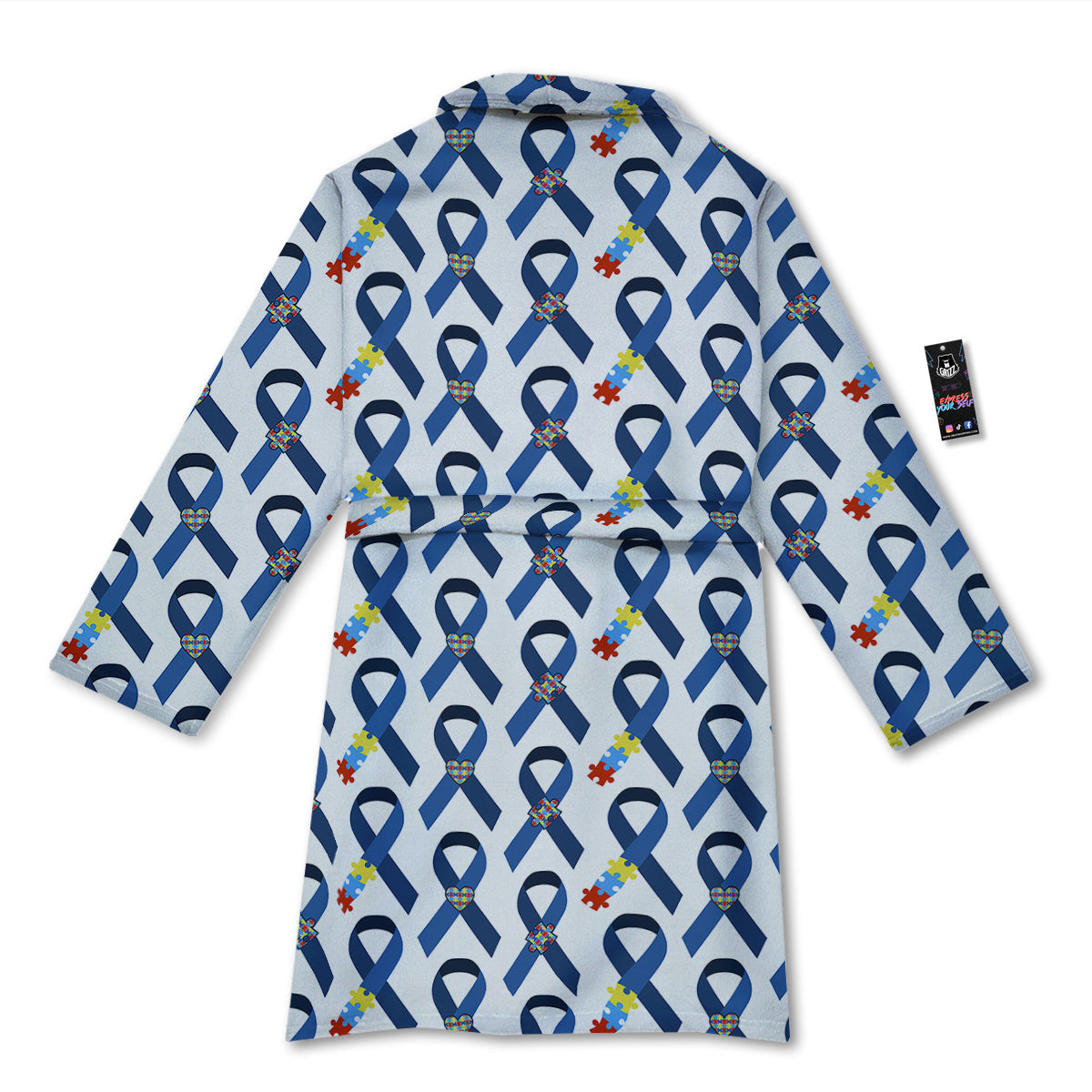 Blue Autism Awarenes Print Pattern Bathrobe-grizzshop