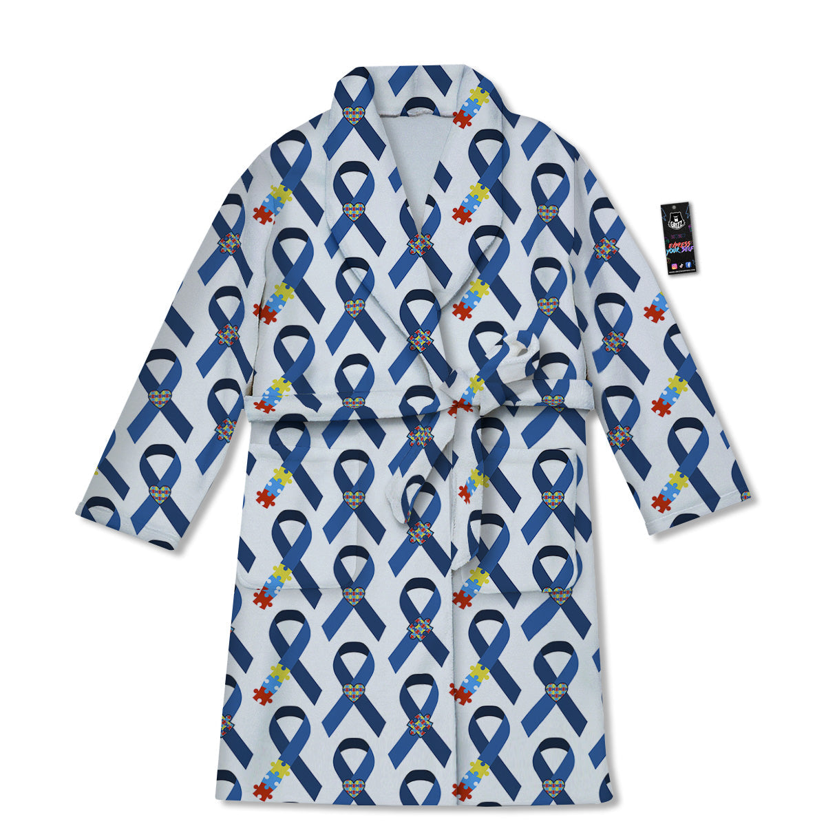 Blue Autism Awarenes Print Pattern Bathrobe-grizzshop
