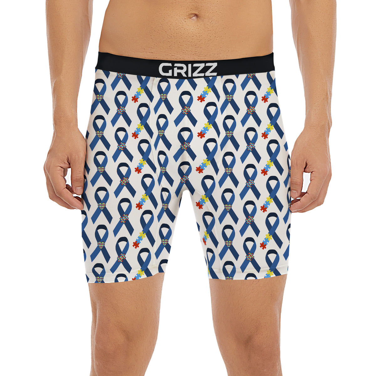 Blue Autism Awarenes Print Pattern Boxer Briefs-grizzshop