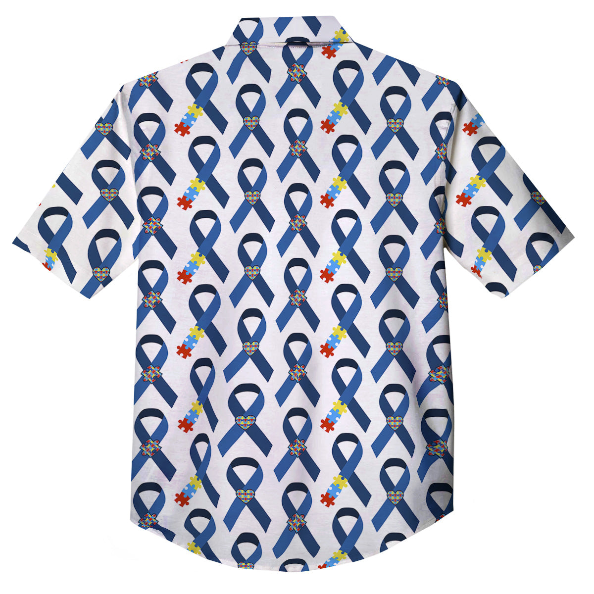 Blue Autism Awarenes Print Pattern Button Up Shirt-grizzshop