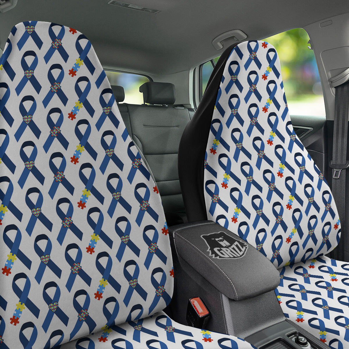 Blue Autism Awarenes Print Pattern Car Seat Covers-grizzshop