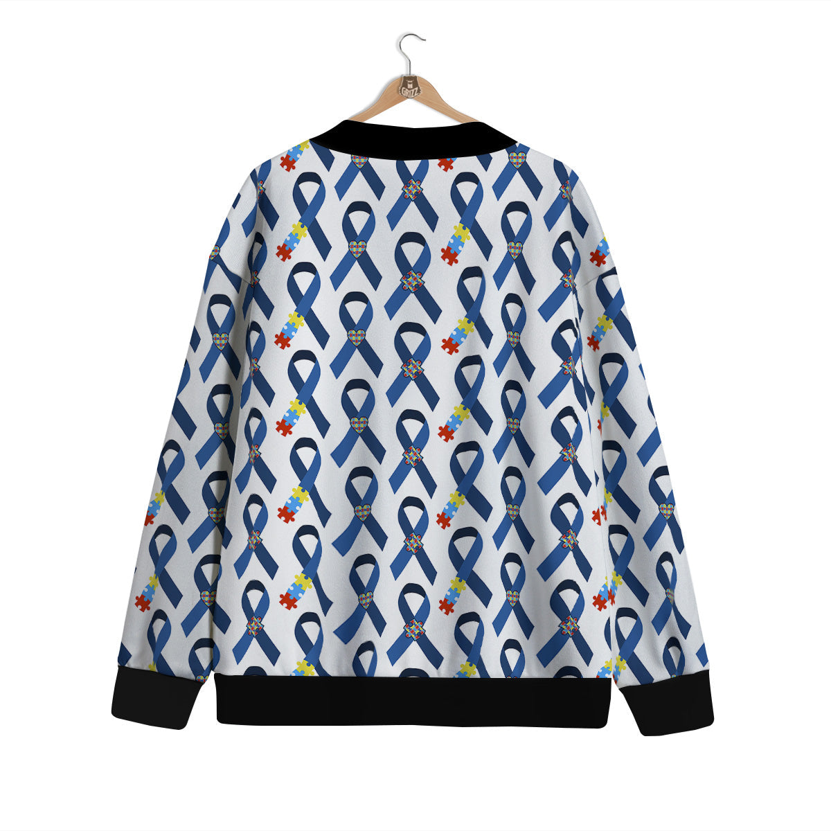 Blue Autism Awarenes Print Pattern Cardigan-grizzshop
