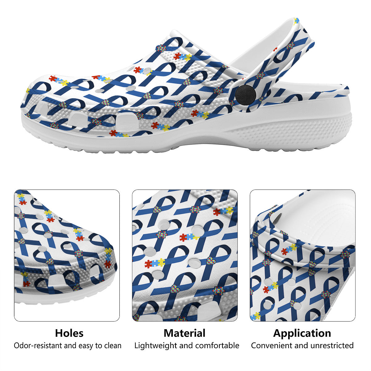 Blue Autism Awarenes Print Pattern Clog-grizzshop