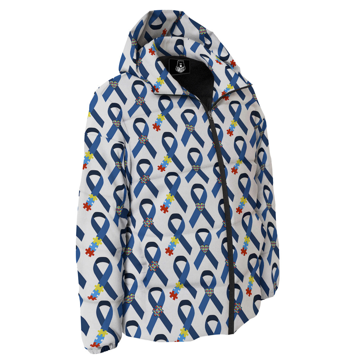 Blue Autism Awarenes Print Pattern Down Jacket-grizzshop