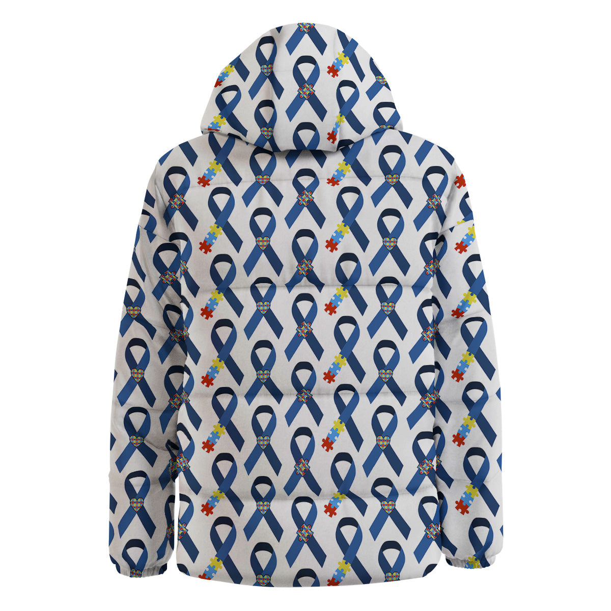 Blue Autism Awarenes Print Pattern Down Jacket-grizzshop