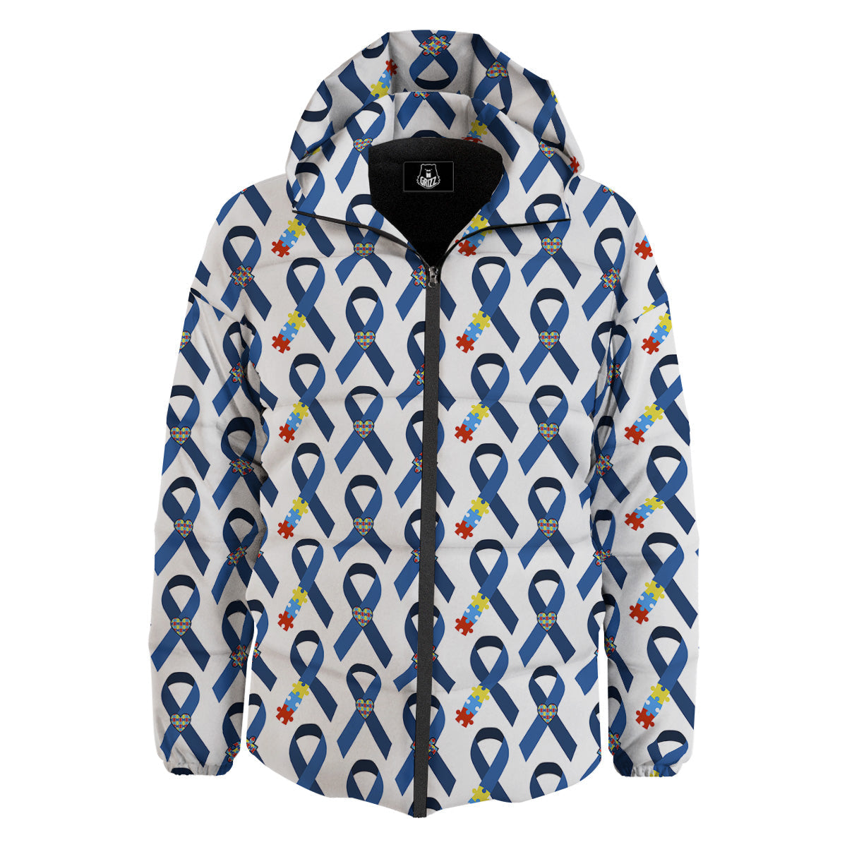 Blue Autism Awarenes Print Pattern Down Jacket-grizzshop