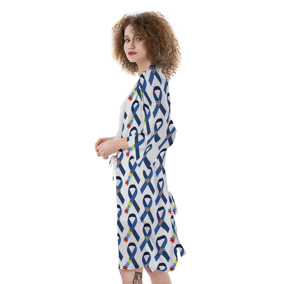 Blue Autism Awarenes Print Pattern Kimono-grizzshop