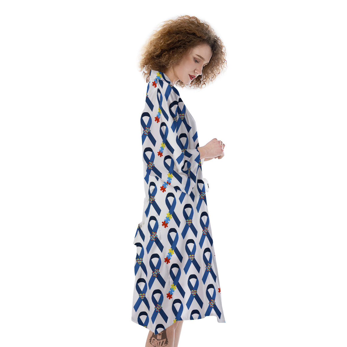 Blue Autism Awarenes Print Pattern Kimono-grizzshop