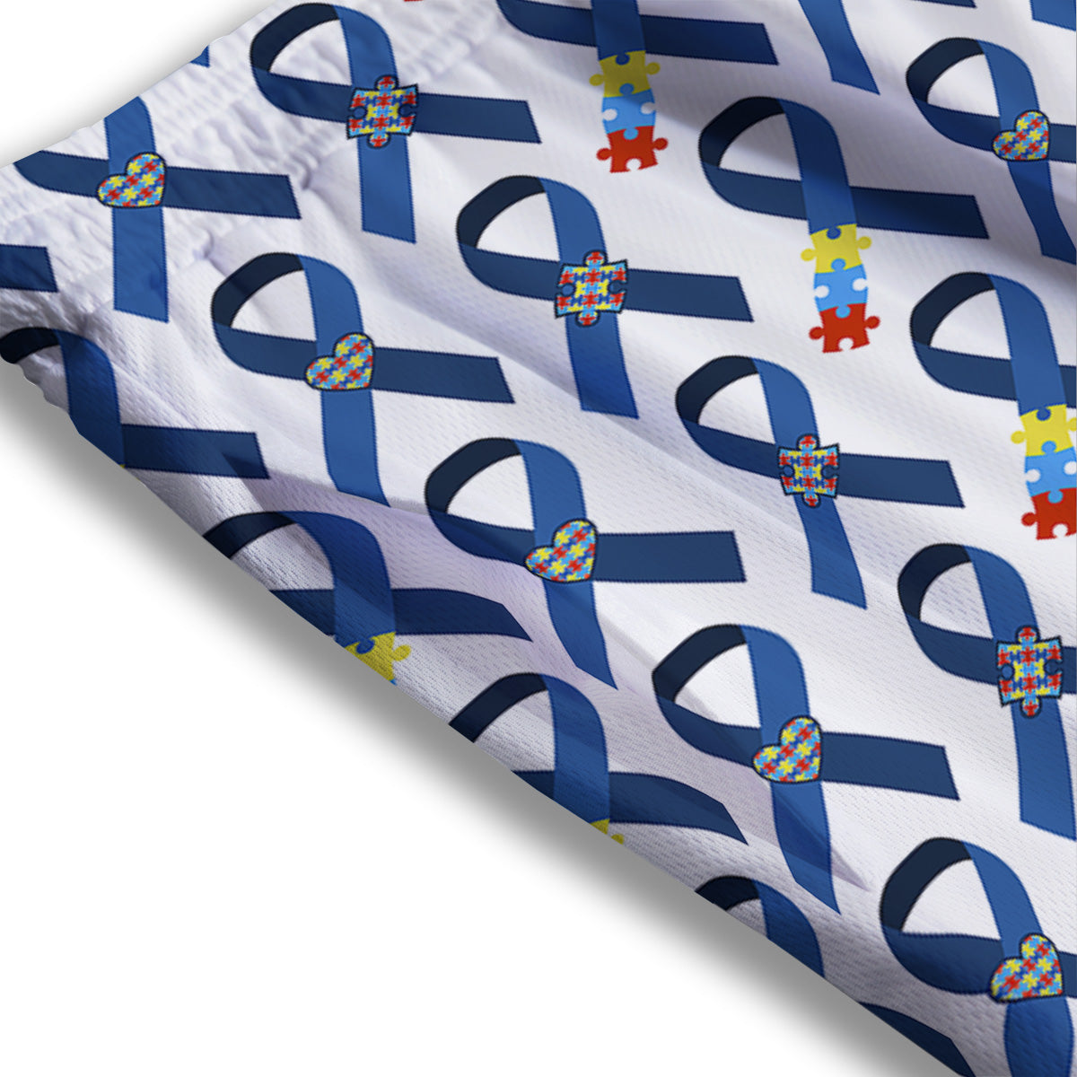 Blue Autism Awarenes Print Pattern Mesh Shorts-grizzshop