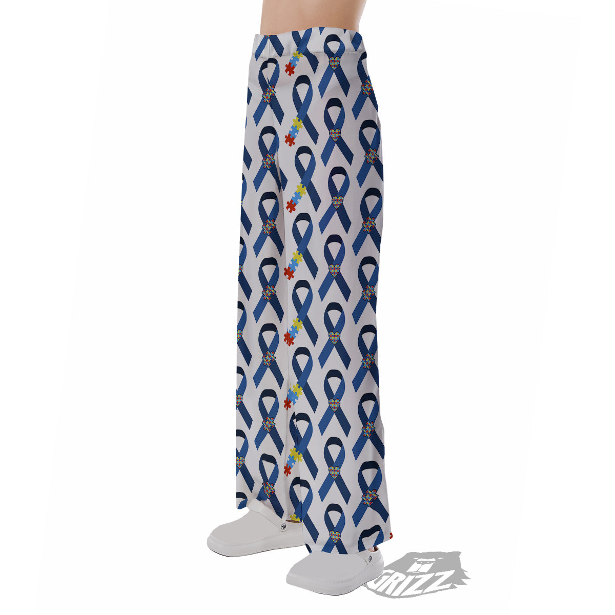 Blue Autism Awarenes Print Pattern Pajama Pants-grizzshop
