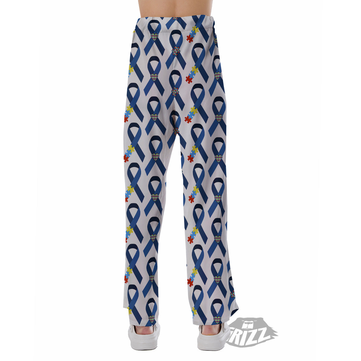 Blue Autism Awarenes Print Pattern Pajama Pants-grizzshop