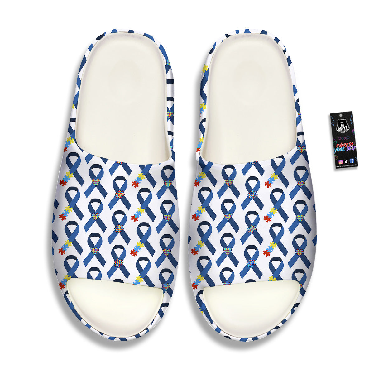 Blue Autism Awarenes Print Pattern Sandals-grizzshop