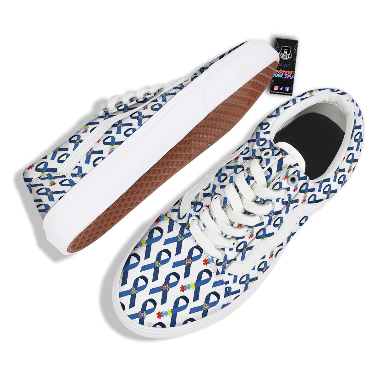 Blue Autism Awarenes Print Pattern Skate Shoes-grizzshop