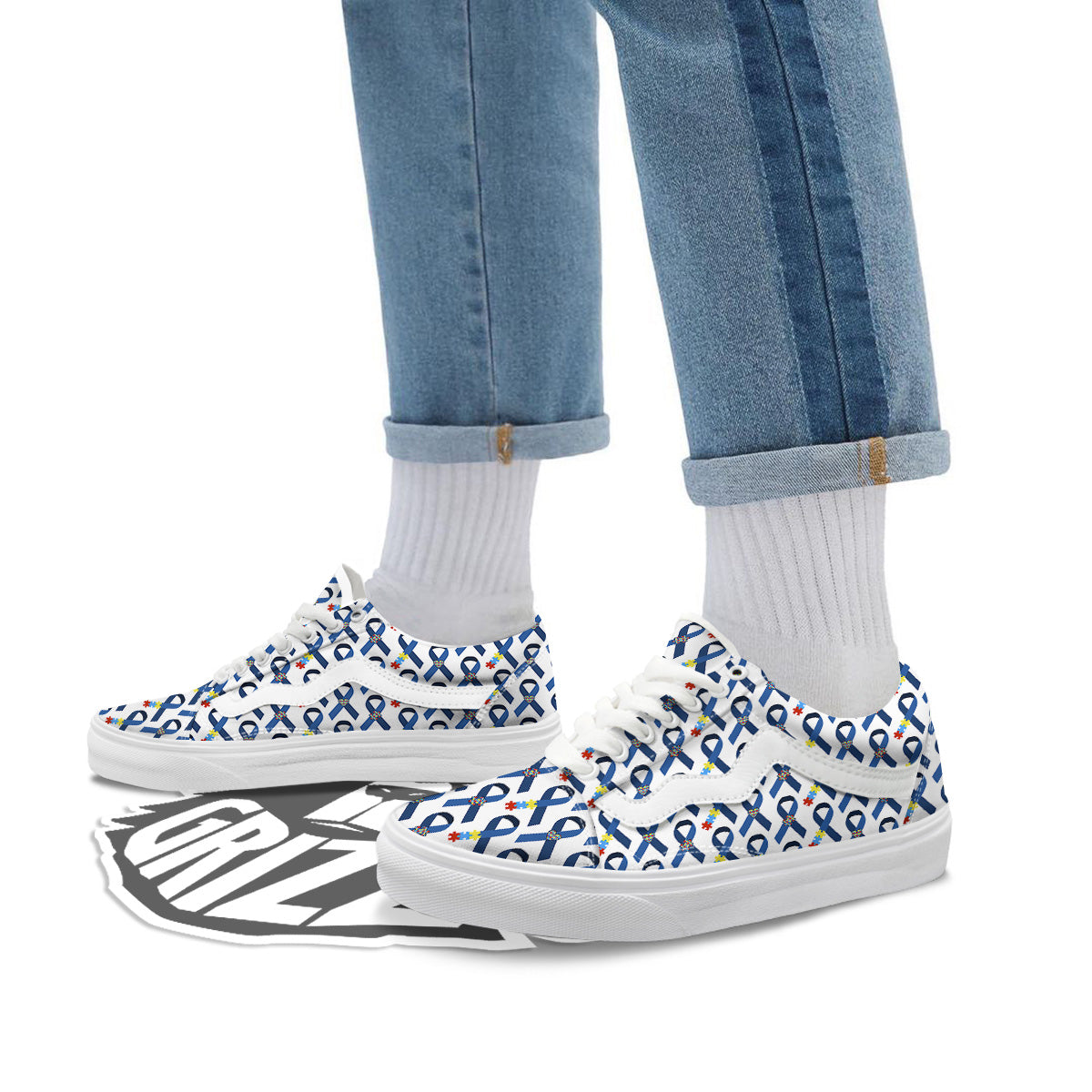 Blue Autism Awarenes Print Pattern Skate Shoes-grizzshop