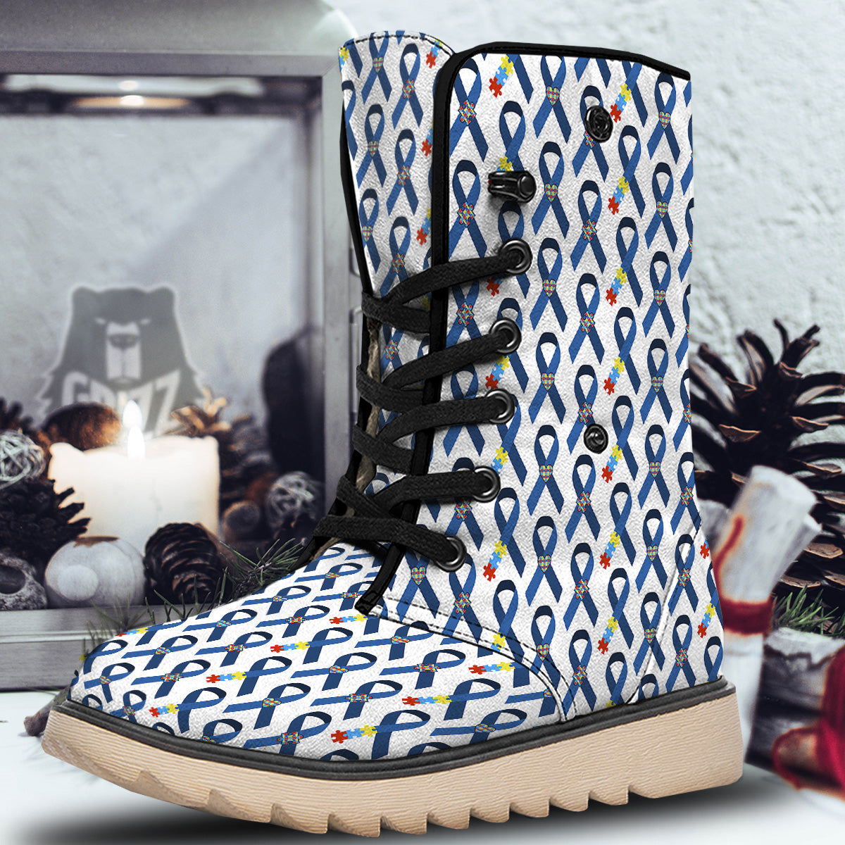 Blue Autism Awarenes Print Pattern Snow Boots-grizzshop