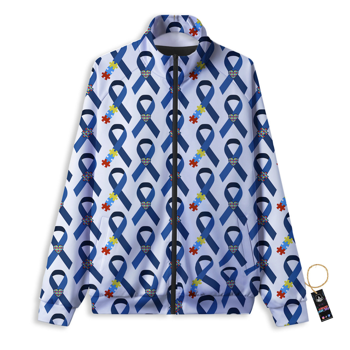 Blue Autism Awarenes Print Pattern Track Jacket-grizzshop