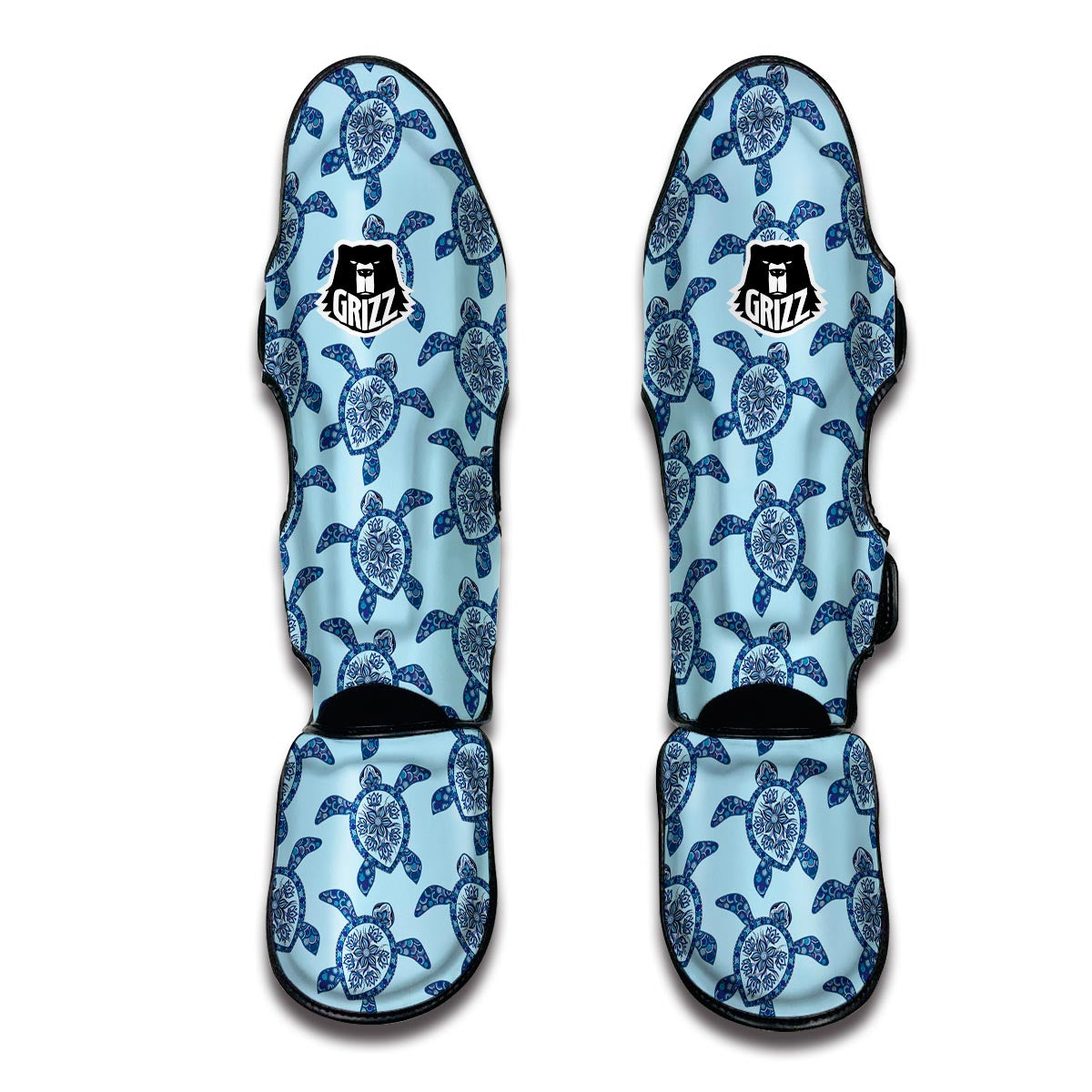 Blue Aztec Turtle Muay Thai Shin Guards