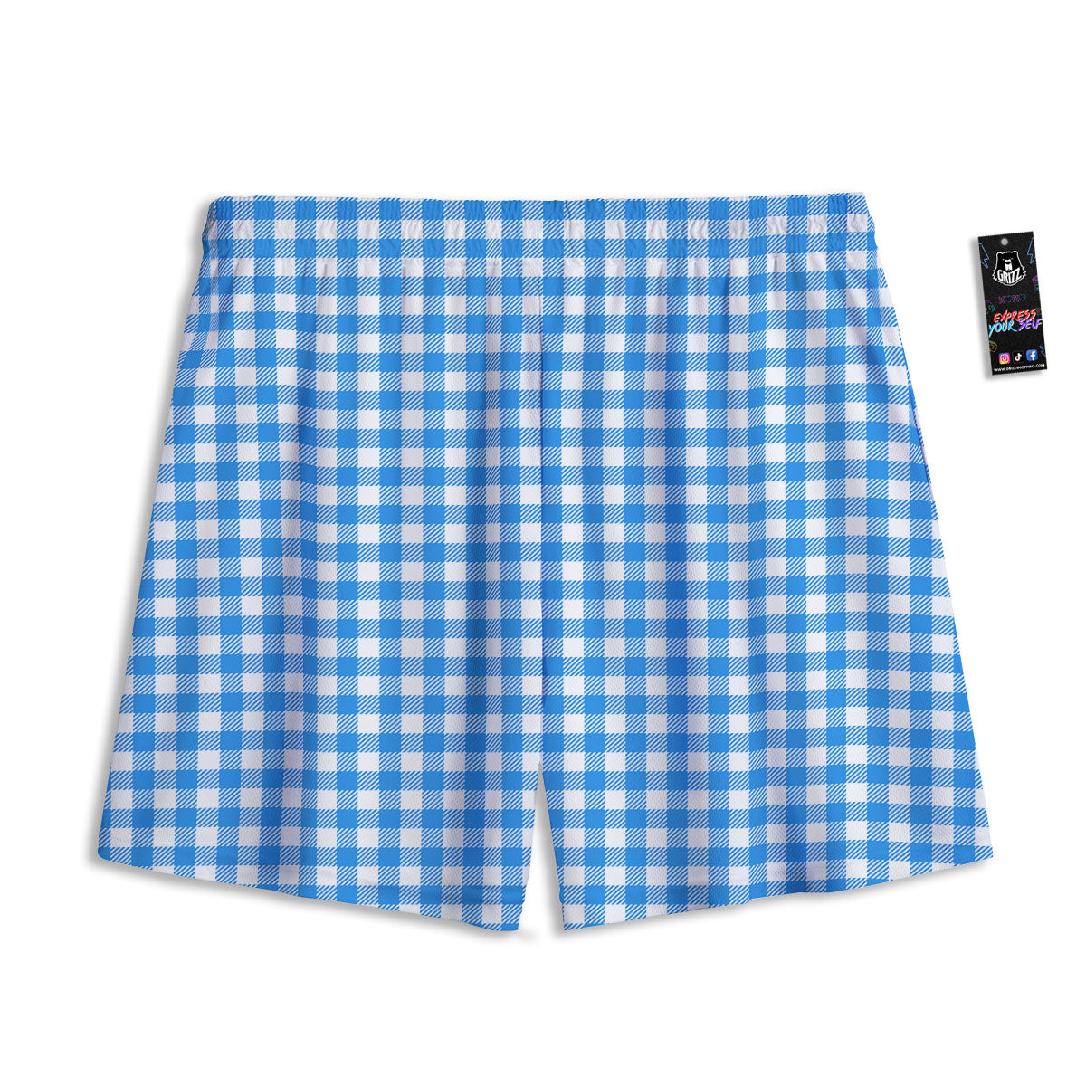 Checkered White And Grey Print Pattern Mesh Shorts