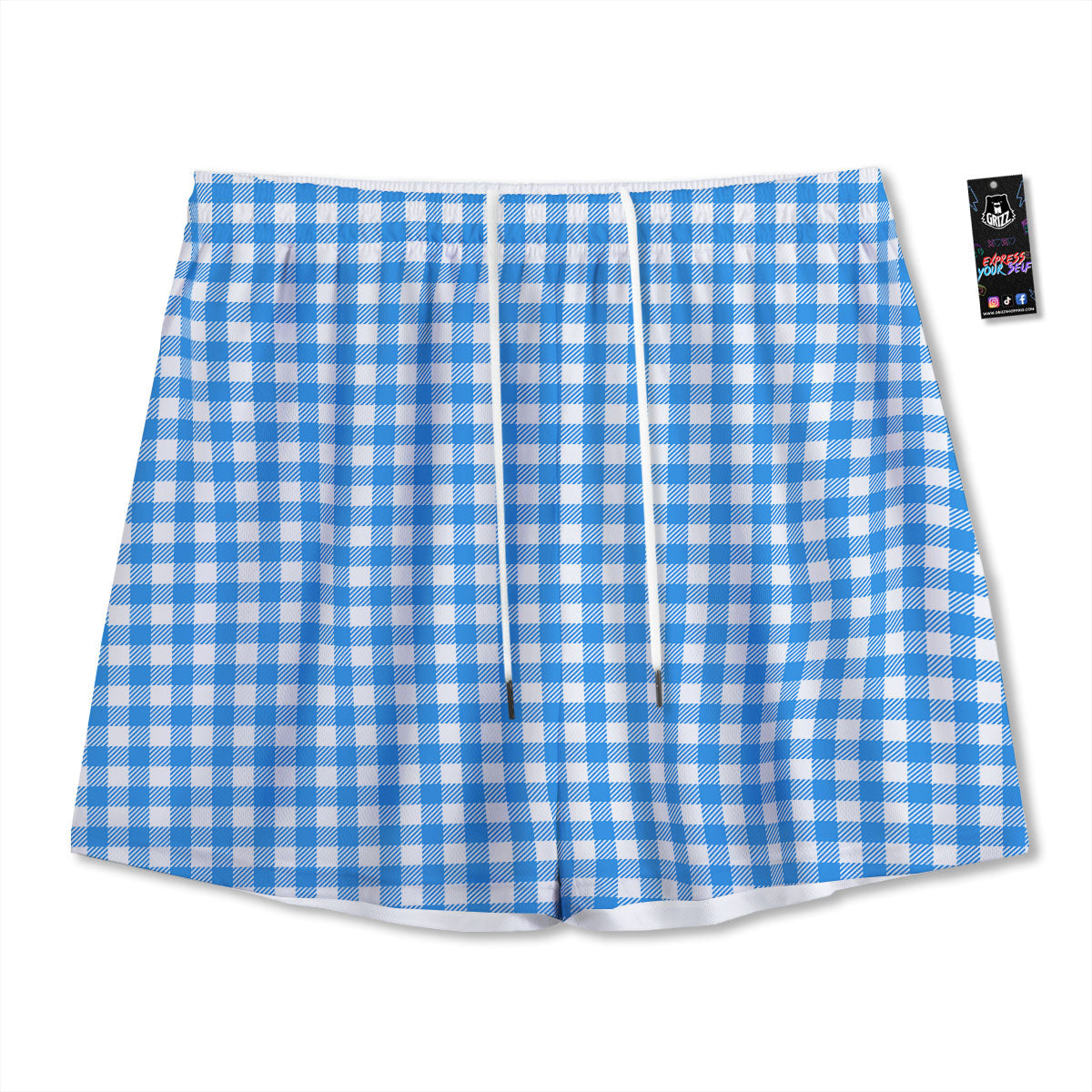 Checkered White And Grey Print Pattern Mesh Shorts