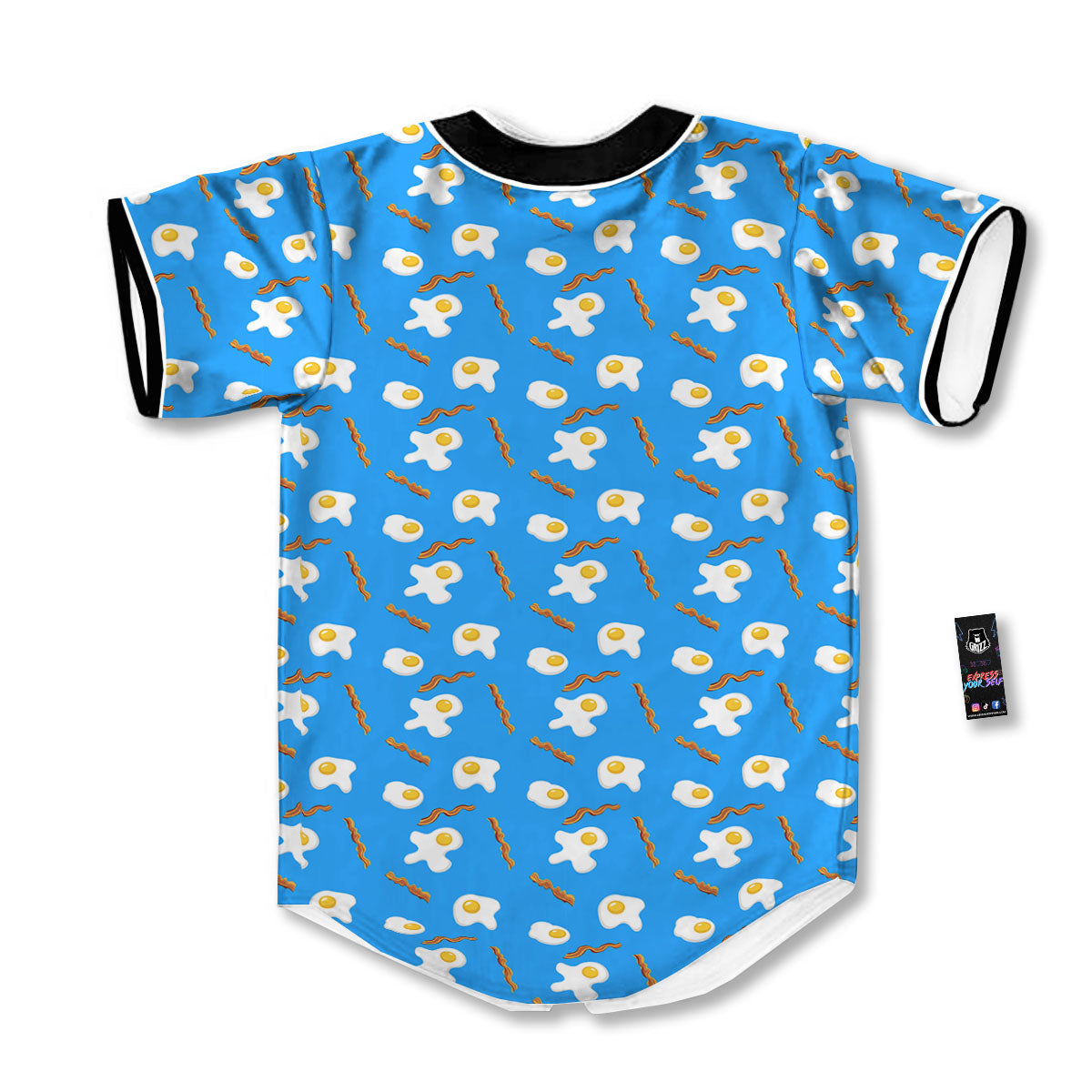 Blue Bacon And Fried Egg Print Pattern Baseball Jersey-grizzshop