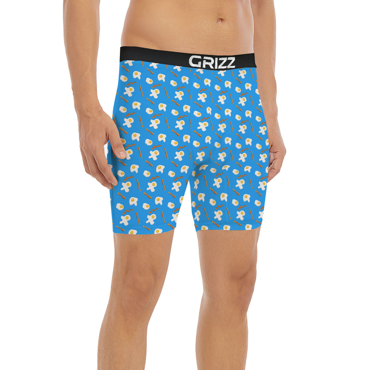 Blue Bacon And Fried Egg Print Pattern Boxer Briefs-grizzshop