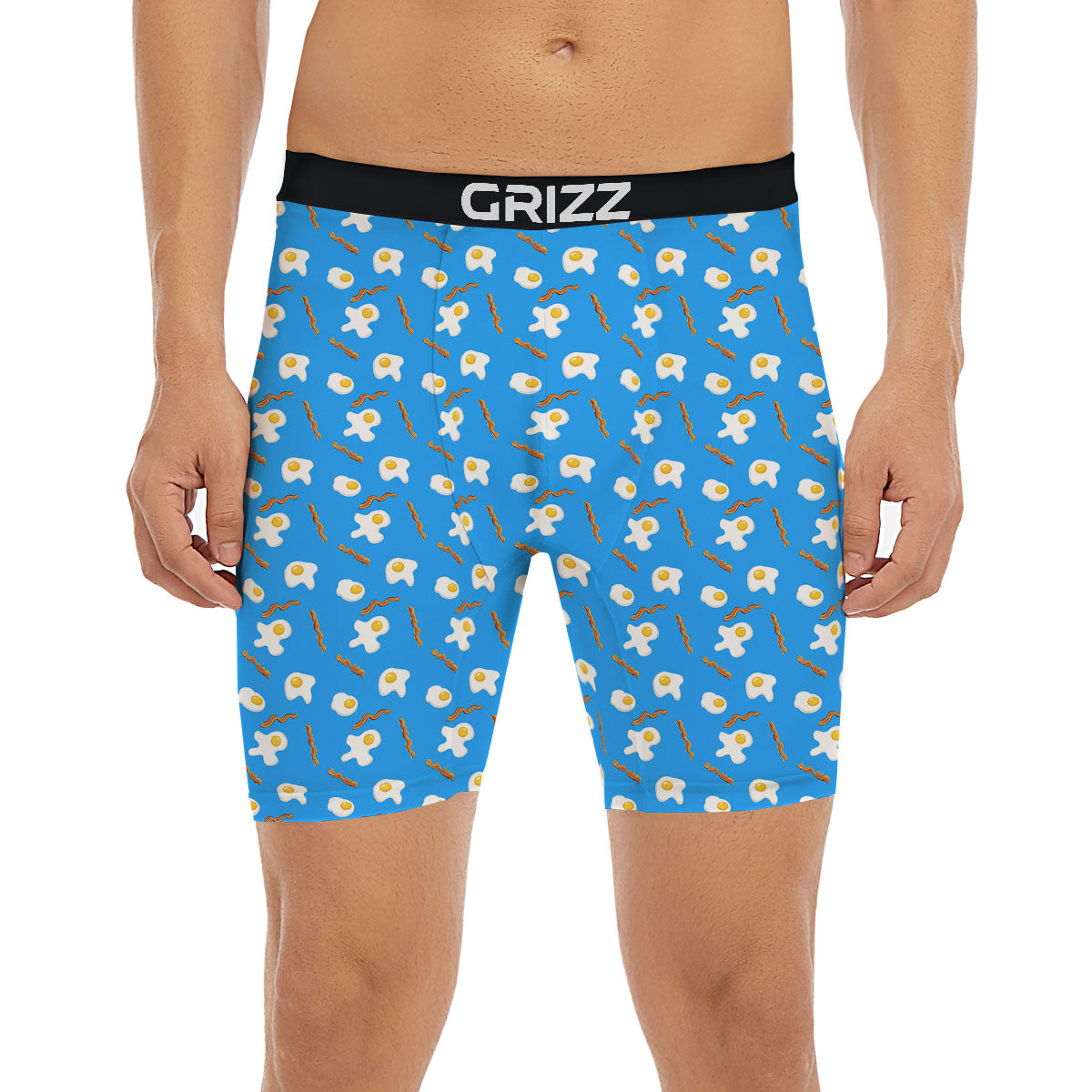 Blue Bacon And Fried Egg Print Pattern Boxer Briefs-grizzshop
