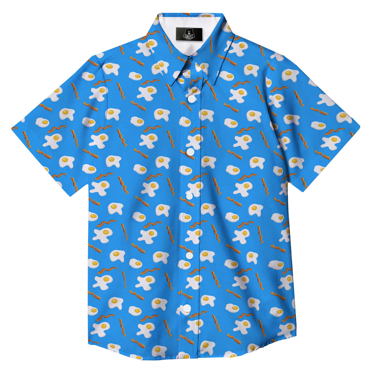 Blue Bacon And Fried Egg Print Pattern Button Up Shirt-grizzshop