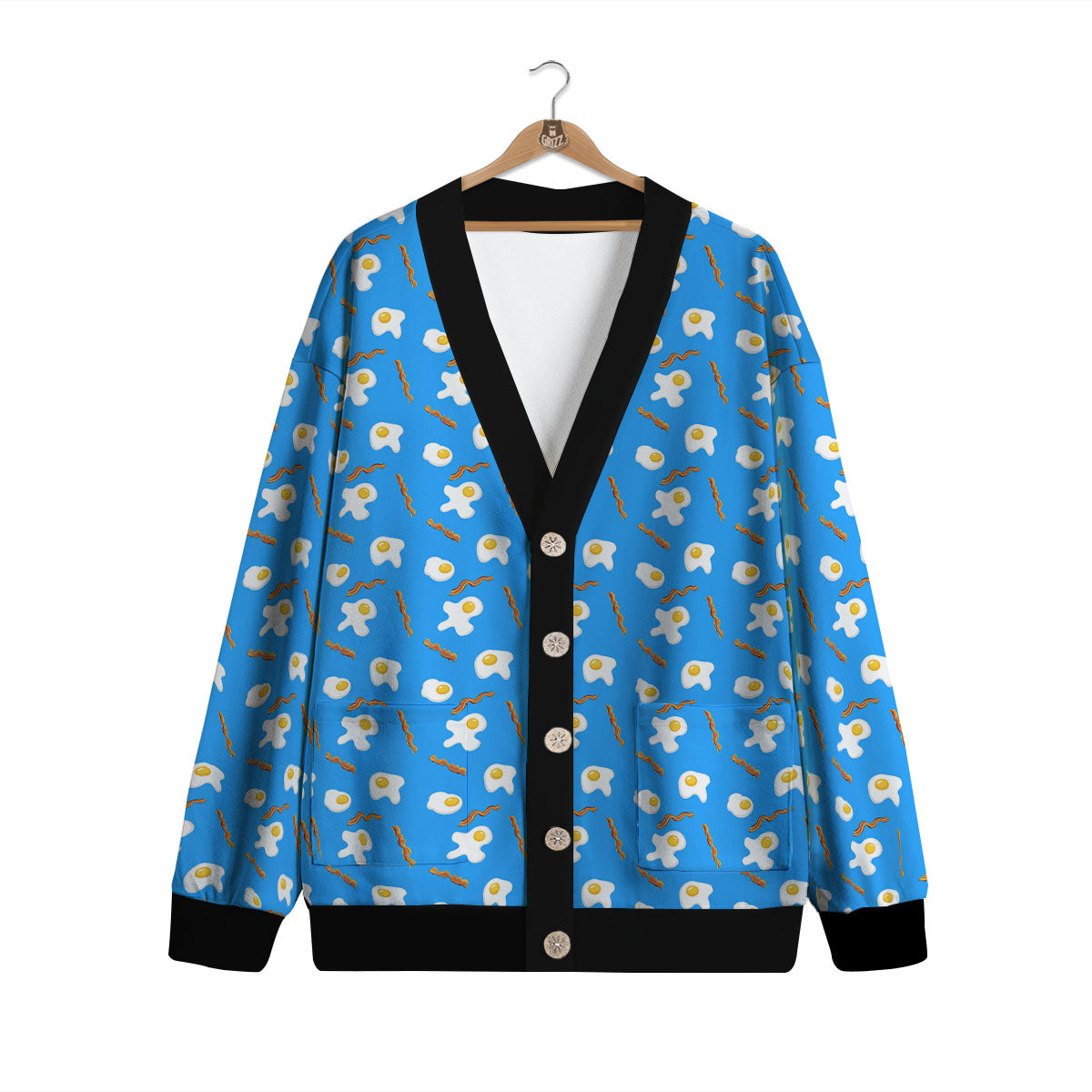 Blue Bacon And Fried Egg Print Pattern Cardigan-grizzshop