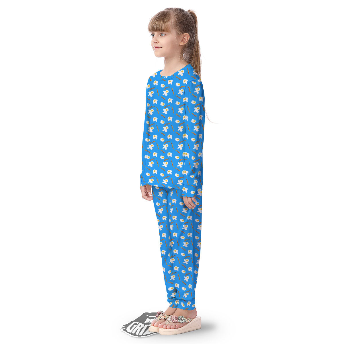 Blue Bacon And Fried Egg Print Pattern Kid's Pajamas-grizzshop