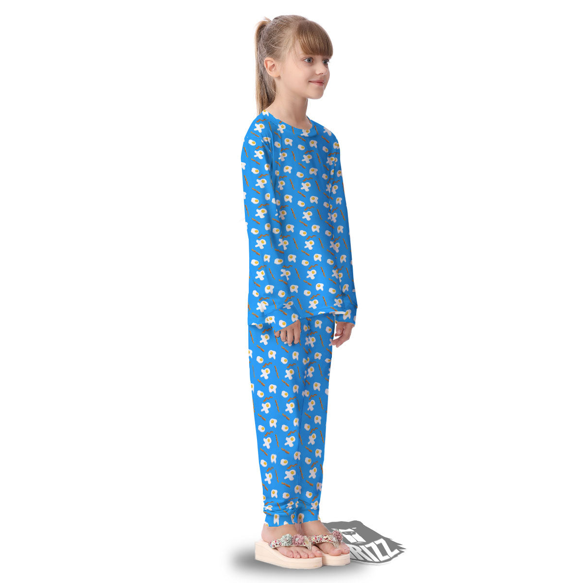 Blue Bacon And Fried Egg Print Pattern Kid's Pajamas-grizzshop
