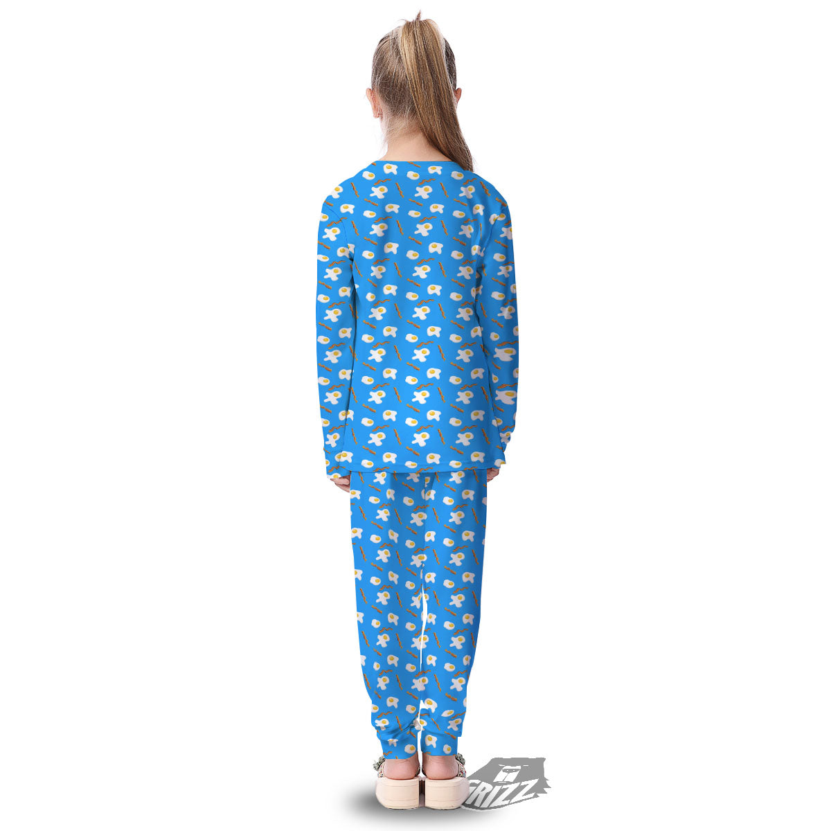 Blue Bacon And Fried Egg Print Pattern Kid's Pajamas-grizzshop