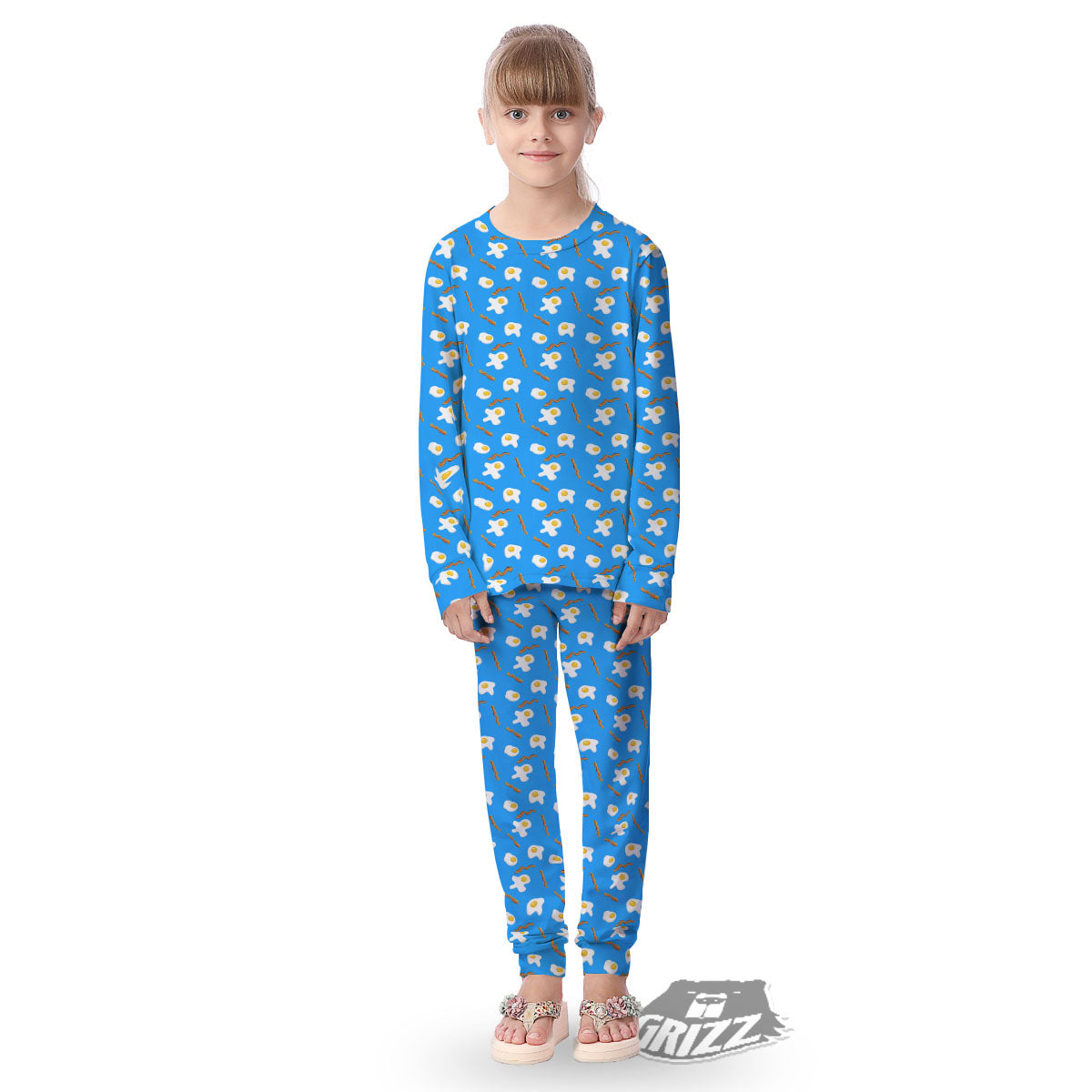 Blue Bacon And Fried Egg Print Pattern Kid's Pajamas-grizzshop