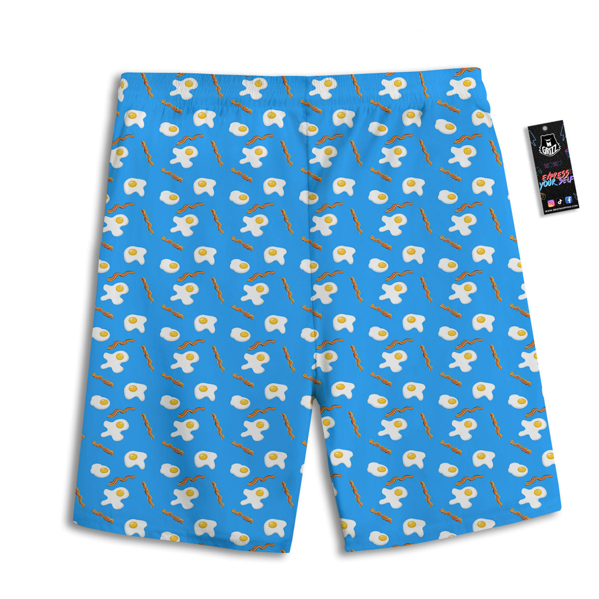 Blue Bacon And Fried Egg Print Pattern Men's Athletic Shorts