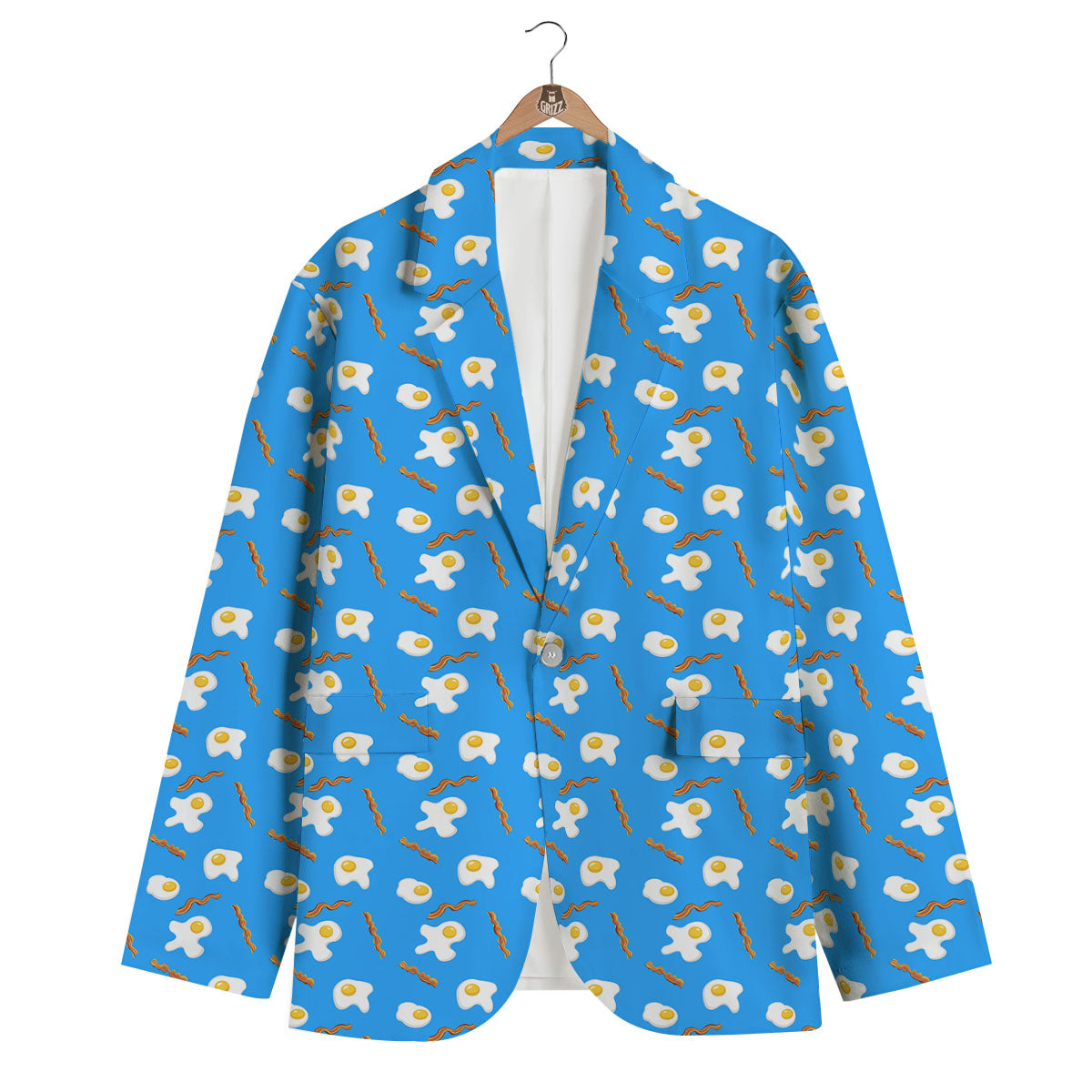 Blue Bacon And Fried Egg Print Pattern Men's Blazer-grizzshop