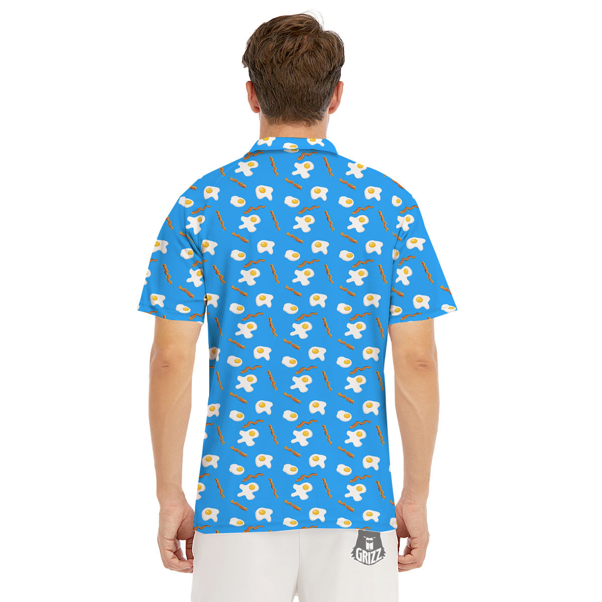 Blue Bacon And Fried Egg Print Pattern Men's Golf Shirts-grizzshop