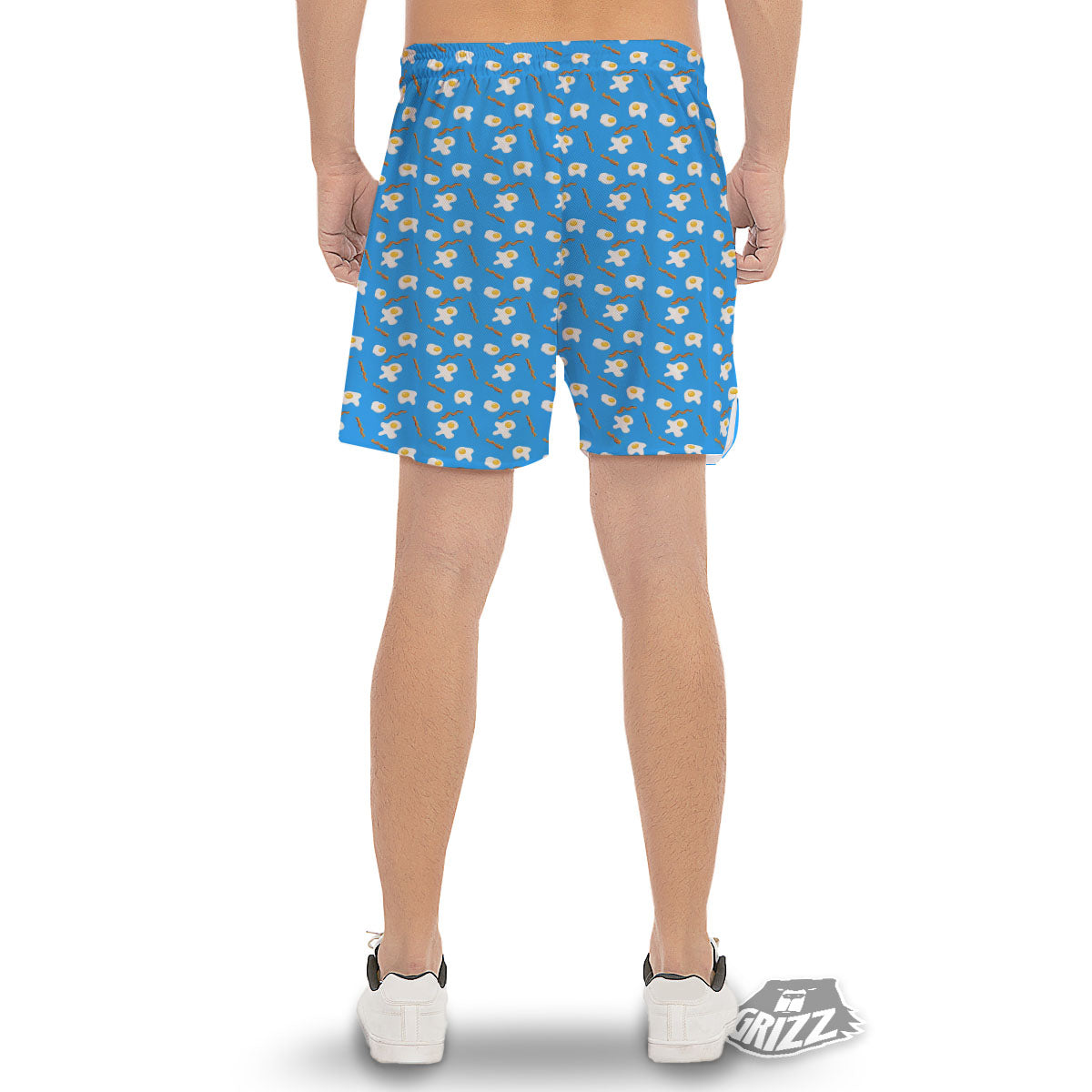 Blue Bacon And Fried Egg Print Pattern Men's Gym Shorts-grizzshop