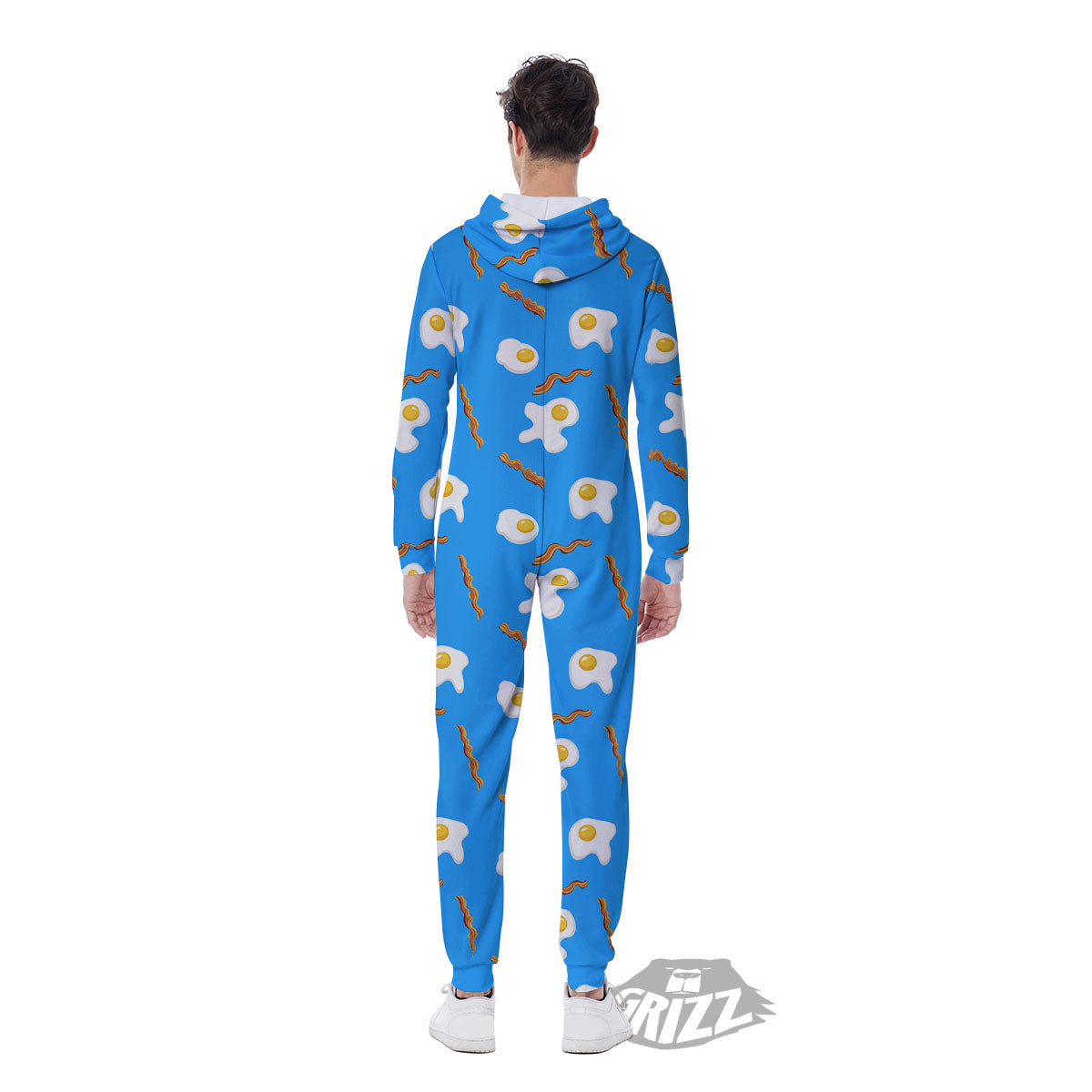 Blue Bacon And Fried Egg Print Pattern Men's Jumpsuit-grizzshop