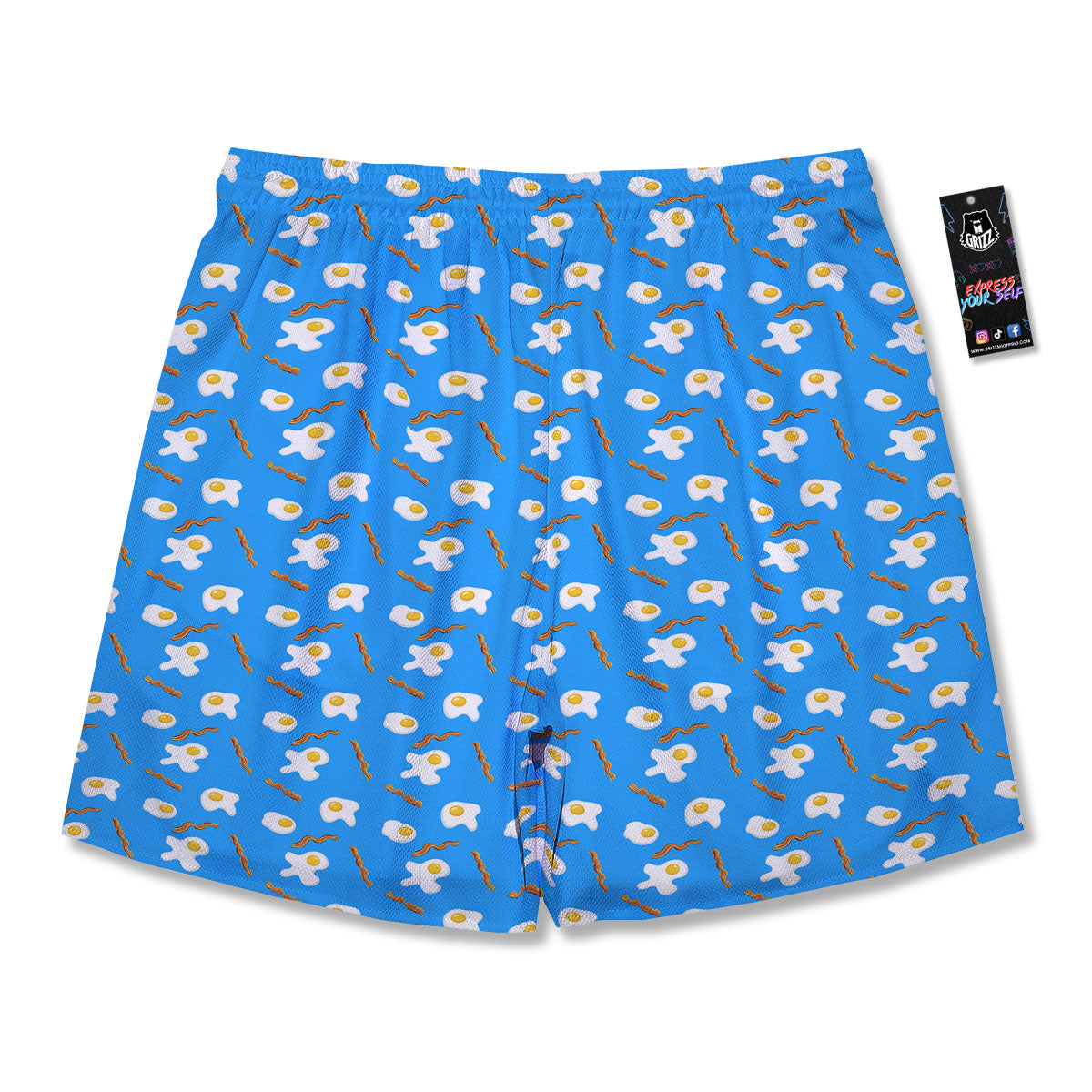 Blue Bacon And Fried Egg Print Pattern Men's Running Shorts-grizzshop