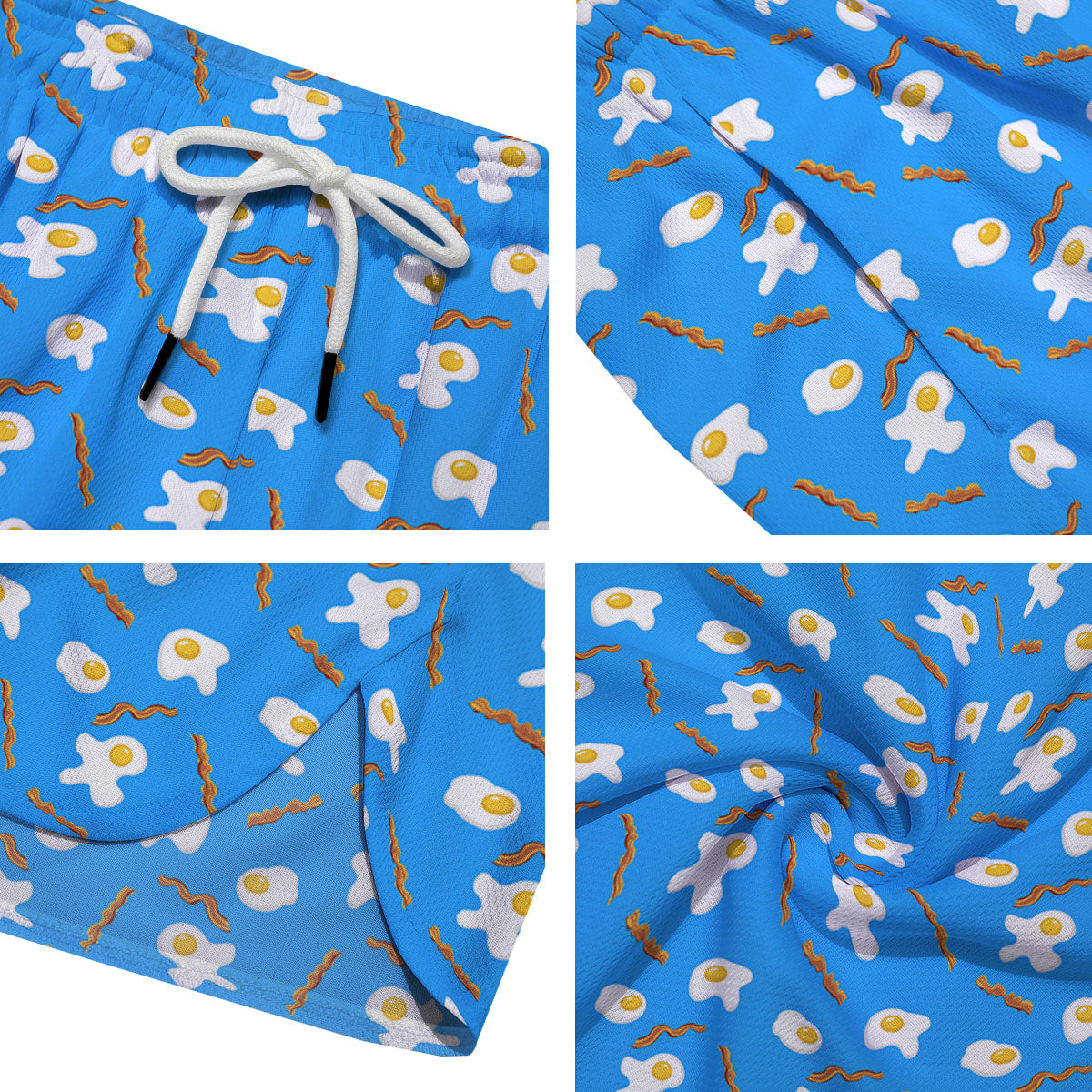 Blue Bacon And Fried Egg Print Pattern Men's Running Shorts-grizzshop