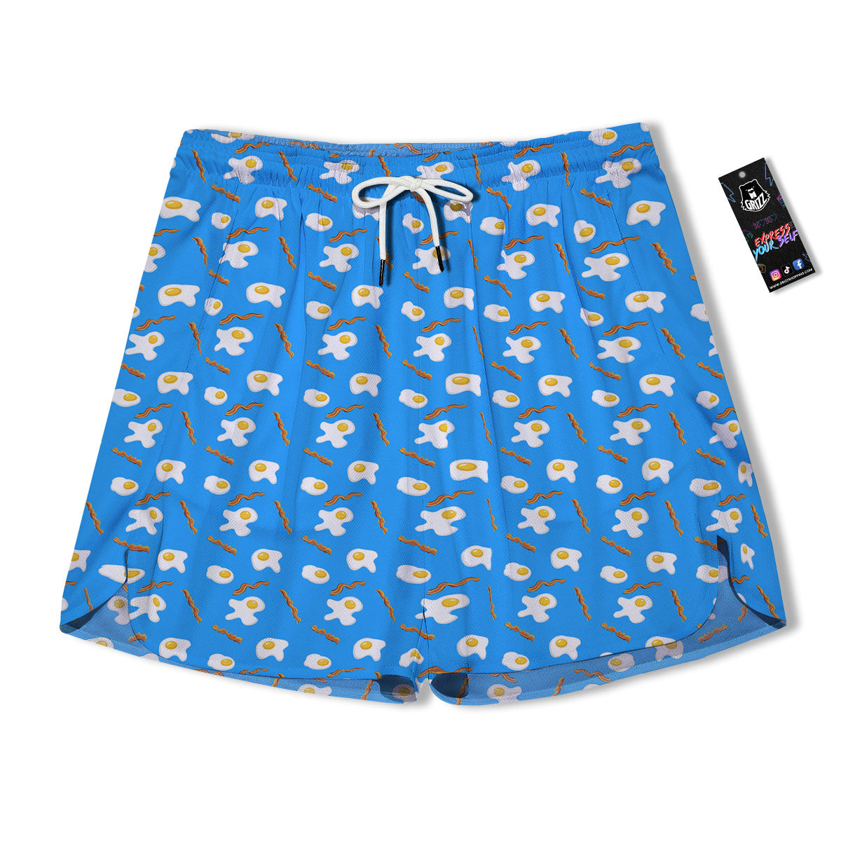 Blue Bacon And Fried Egg Print Pattern Men's Running Shorts-grizzshop
