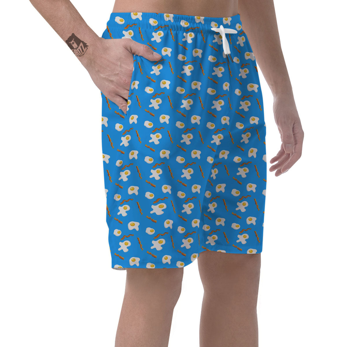 Blue Bacon And Fried Egg Print Pattern Men's Shorts-grizzshop