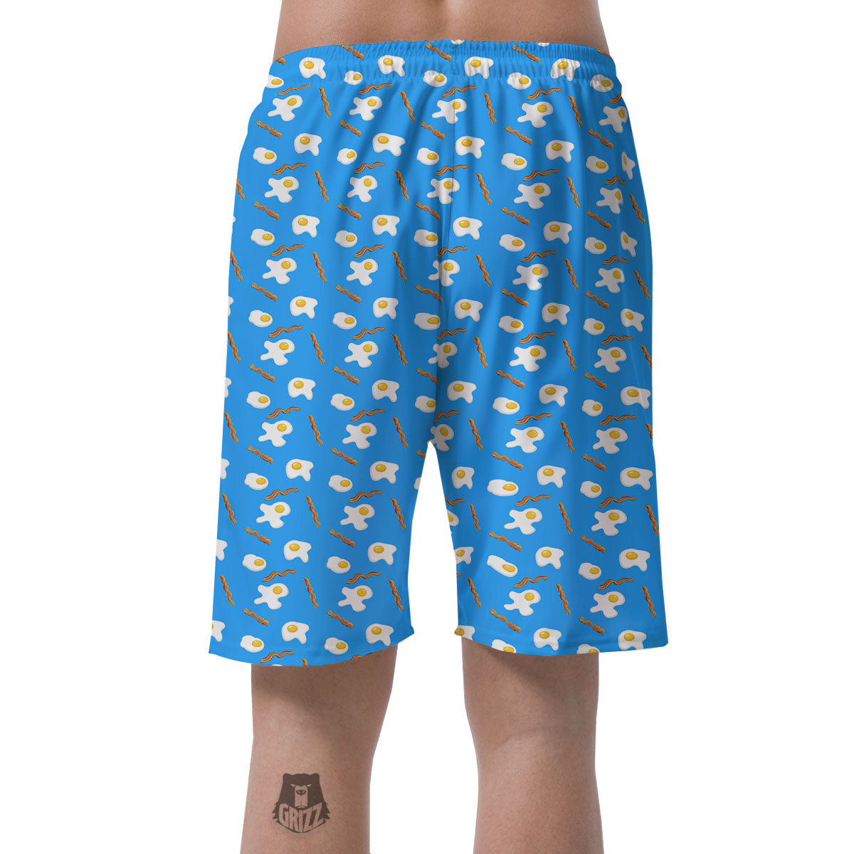 Blue Bacon And Fried Egg Print Pattern Men's Shorts-grizzshop