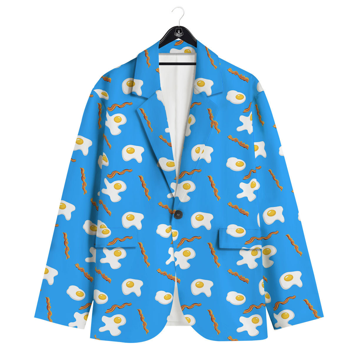 Blue Bacon And Fried Egg Print Pattern Men's Sport Coat-grizzshop
