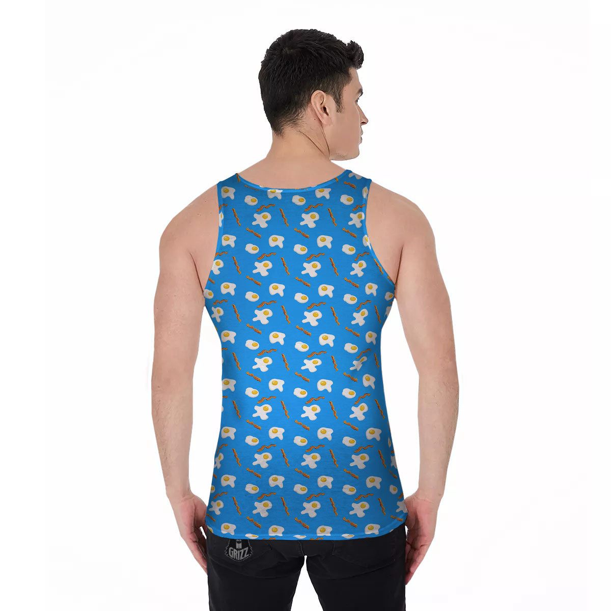 Blue Bacon And Fried Egg Print Pattern Men's Tank Top-grizzshop