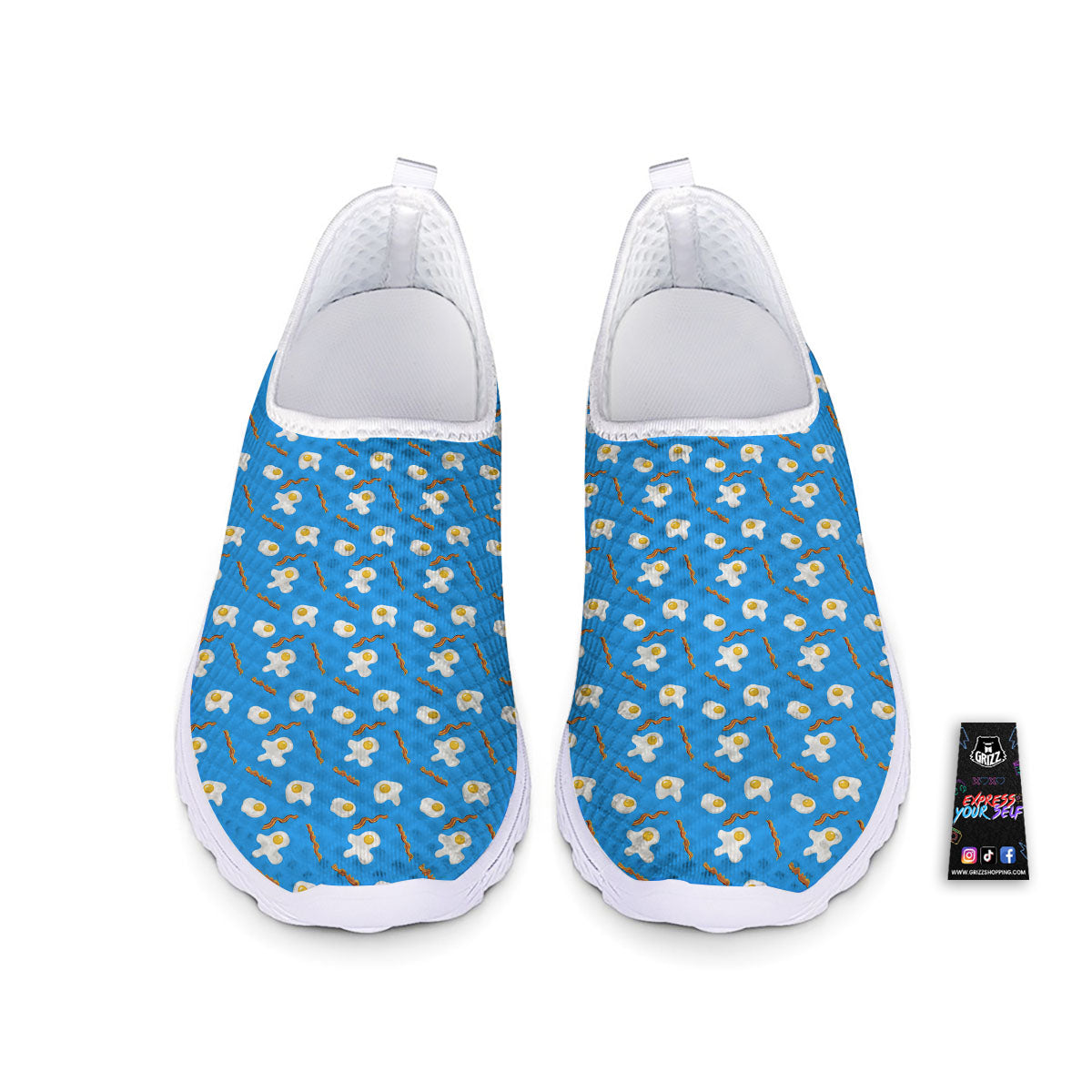 Blue Bacon And Fried Egg Print Pattern Nurse Shoes-grizzshop